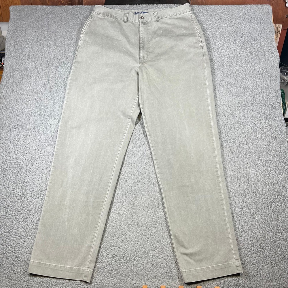 Vintage Polo Ralph Lauren Chino Pants Men 36x34 Straight Leg Grey Classic Preppy